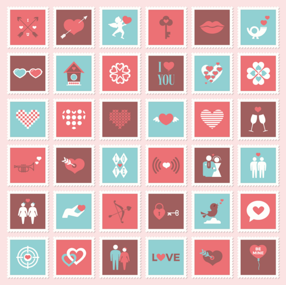Valentine & Love Postage Stamp Icon Set