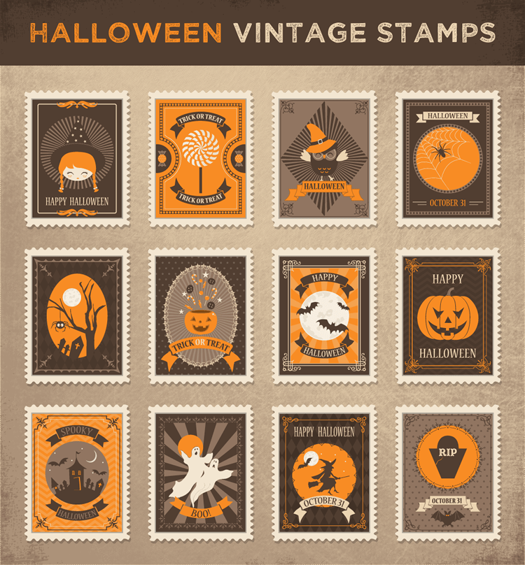 Vector Halloween Vintage Stamps
