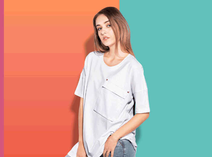 Woman oversize T-shirt mockup with transparent bg-min